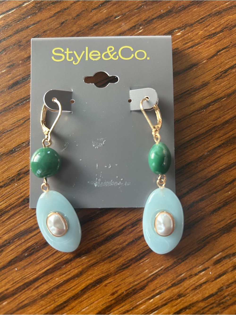 Style & Co. Green and Light Blue Drop Earrings with Pearl Accent